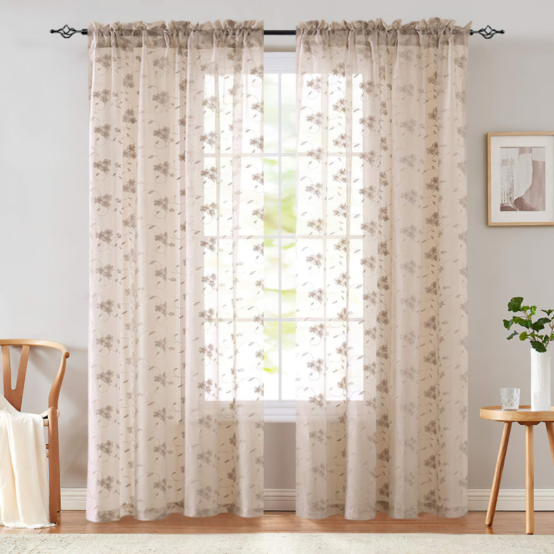 One Allium Way® Sheer Curtains Grey Drapes For Living Room Rod Pocket